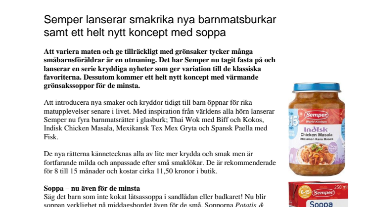 Semper lanserar smakrika nya barnmatsburkar samt ett helt nytt koncept med soppa 