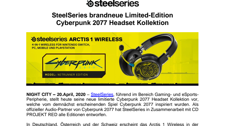 SteelSeries brandneue Limited-Edition Cyberpunk 2077 Headset Kollektion
