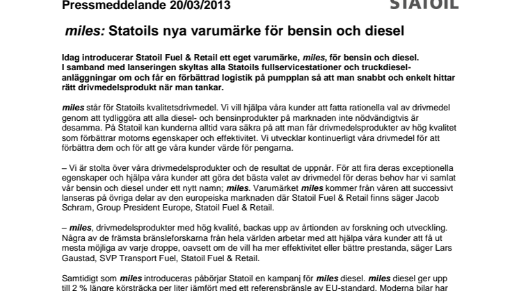  miles: Statoils nya varumärke för bensin och diesel