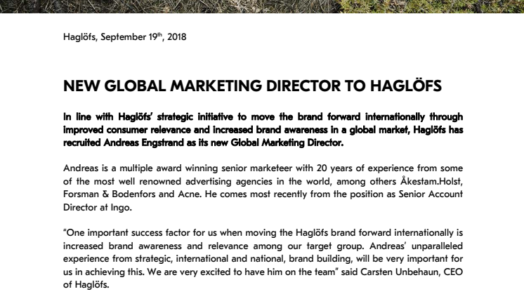 NEW GLOBAL MARKETING DIRECTOR TO HAGLÖFS 