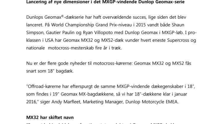 Lancering af nye dimensioner i det MXGP-vindende Dunlop Geomax-serie