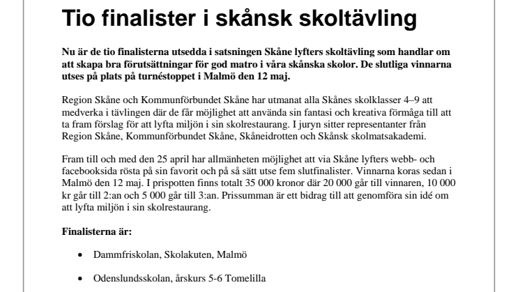 Tio finalister i skånsk skoltävling