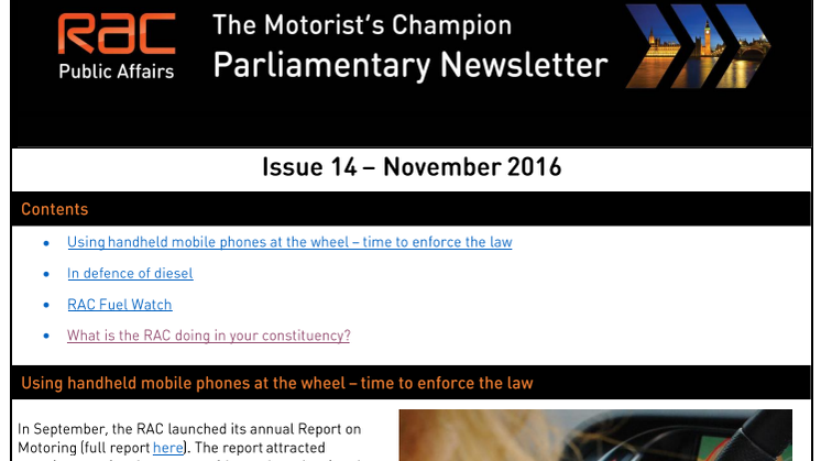 RAC Parliamentary Newsletter #14 - November 2016