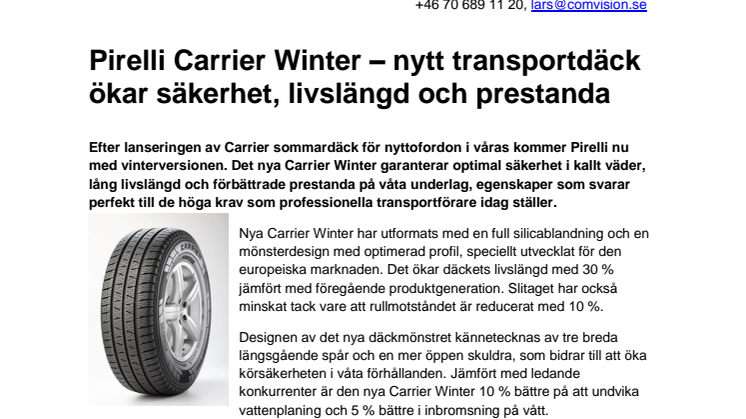 Pirelli Carrier Winter – nytt transportdäck ökar säkerhet, livslängd och prestanda