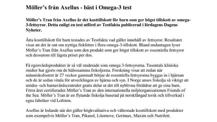 Möller’s från Axellus - bäst i Omega-3 test