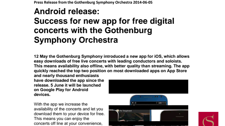 Android release: Success for new app for free digital concerts with the Gothenburg Symphony Orchestra