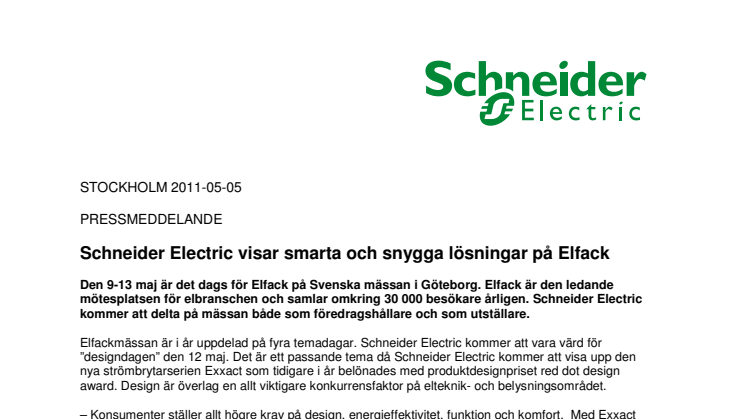 Schneider Electric visar smarta och snygga lösningar på Elfack