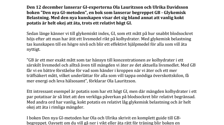 Ola Lauritzson och Ulrika Davidsson ger ut ”Den nya GI-metoden”