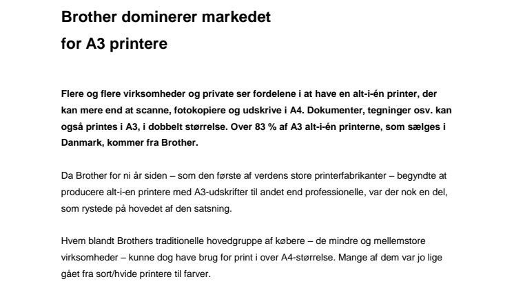 Brother dominerer markedet for A3 alt-i-én printere