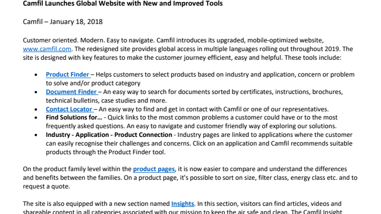 Camfil Launches Global Website with New and Improved Tools