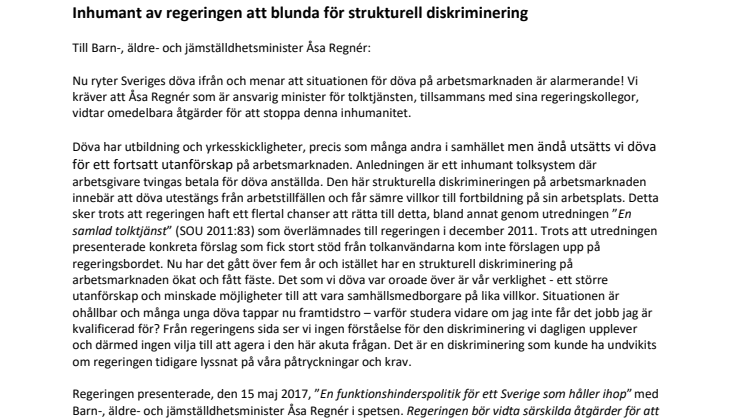 Inhumant av regeringen att blunda för strukturell diskriminering