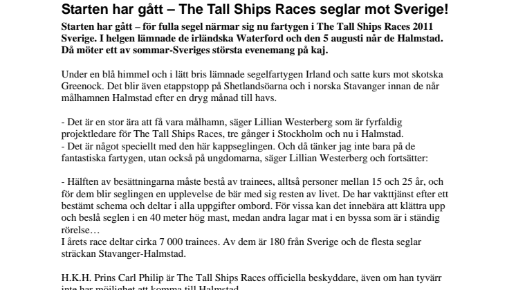 Starten har gått – The Tall Ships Races seglar mot Sverige!