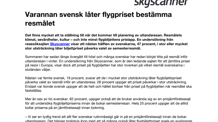 Varannan svensk låter flygpriset bestämma resmålet