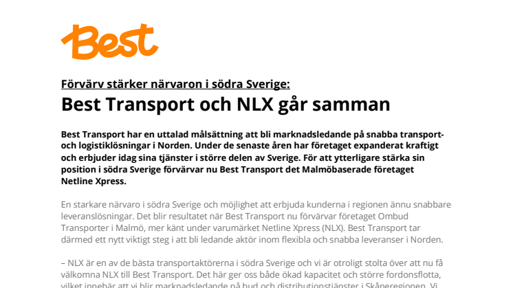 Best Transport och NLX går samman