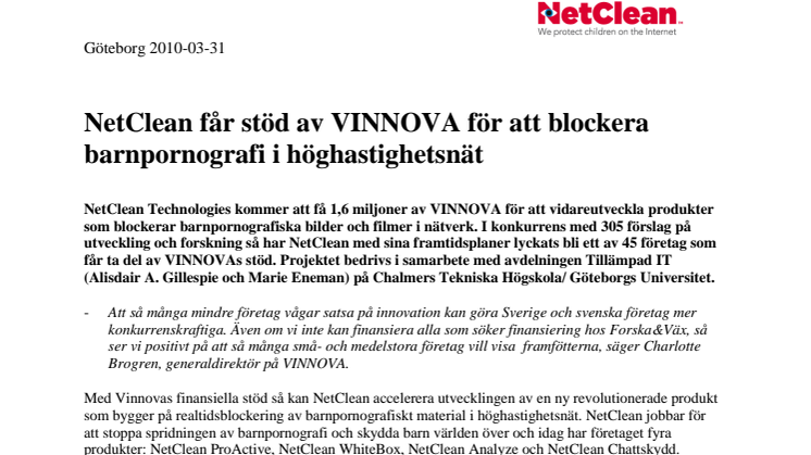 NetClean får stöd av VINNOVA för att blockera barnpornografi i höghastighetsnät