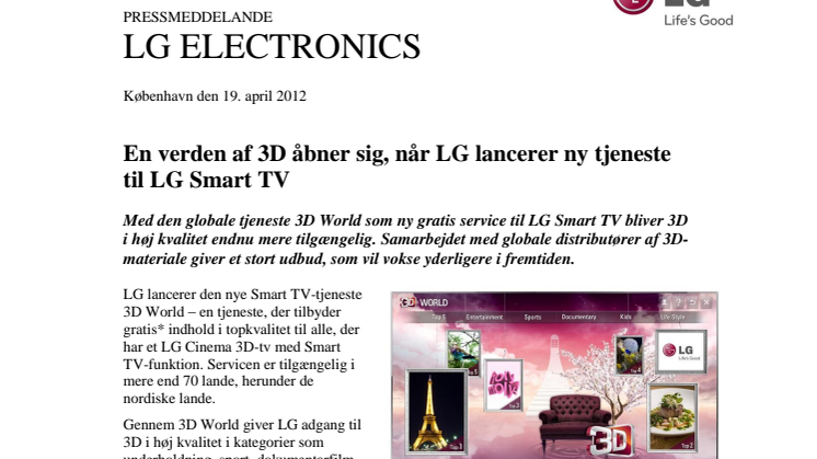 En ny verden åbner sig, når LG lancerer ny tjeneste til LG Smart TV