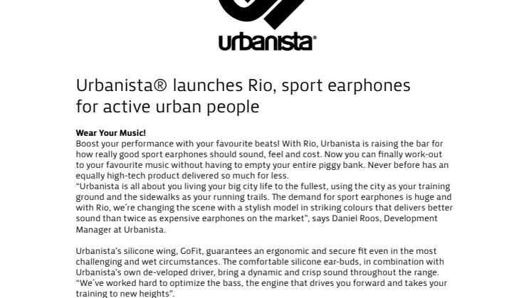 Urbanista launches Rio sport earphones