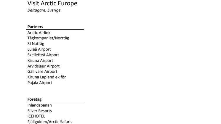 Deltagande svenska företag och partners i Visit Arctic Europe