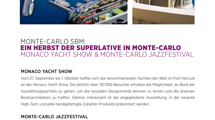 Ein Herbst der Superlative in Monte-Carlo:  Monaco Yacht Show & Monte-Carlo Jazzfestival