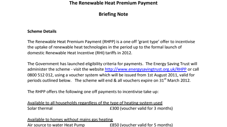 Renewable Heat Premium Payment Scheme
