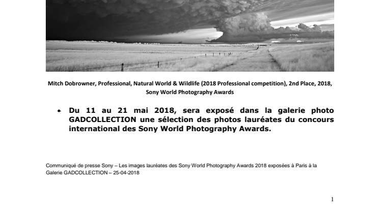 La seconde édition de l’exposition parisienne  des Sony World Photography Awards 2018 à la Galerie GADCOLLECTION