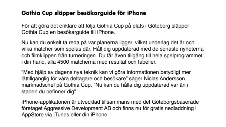 Gothia Cup släpper besökarguide för iPhone