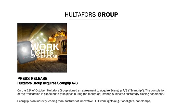 Pressrelease HultaforsGroup acquires Scangrip