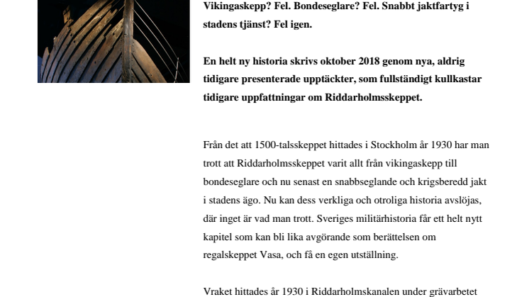Riddarholmsskeppet: infoblad och projektbeskrivning