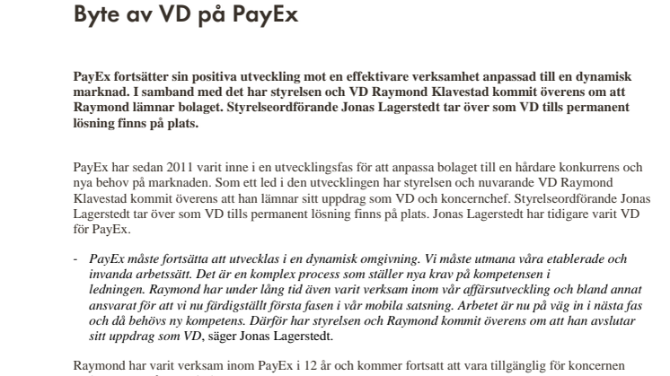 Byte av VD på PayEx