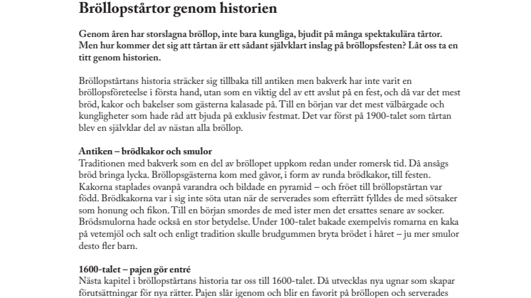Sveriges bagare & konditorer Bilaga 1, bröllopstårtans historia