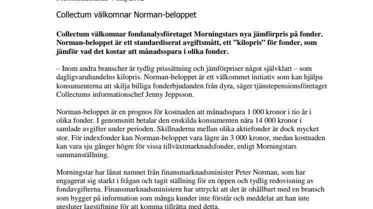 Collectum välkomnar Norman-beloppet