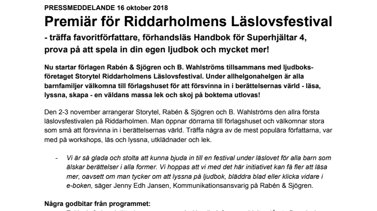 Premiär för Riddarholmens Läslovsfestival