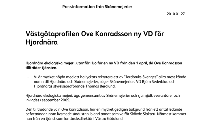 Västgötaprofilen Ove Konradsson ny VD för Hjordnära