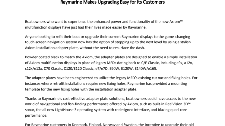 Raymarine Denmark: Raymarine Makes Upgrading Easy for its Customers