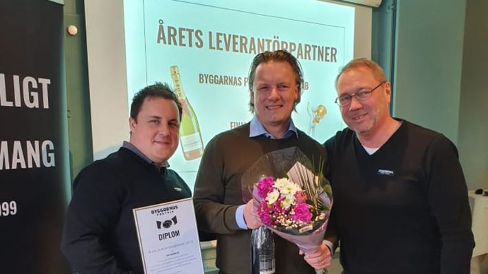 Från vänster: Johan Lundgren, inköpsansvarig, Byggarnas Partner, Tomas Möller, distriktssäljare Finja Betong och Stefan Pageryd, VD, Byggarnas Partner