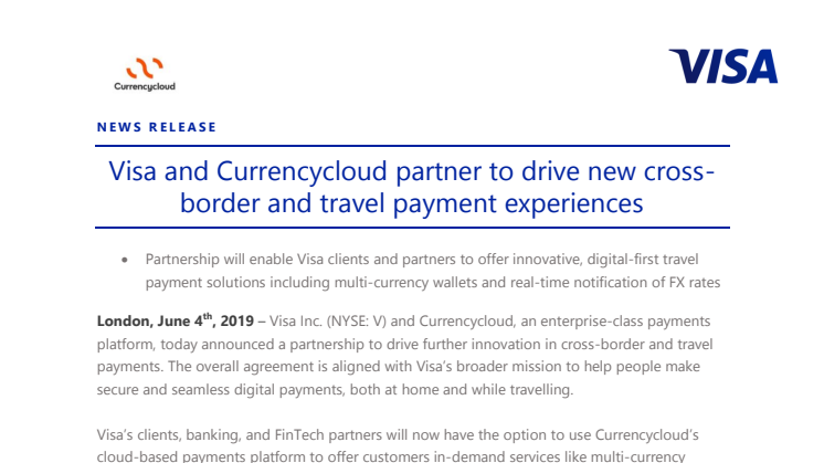 Visa and Currencycloud partner to drive new cross-border and travel payment experiences 
