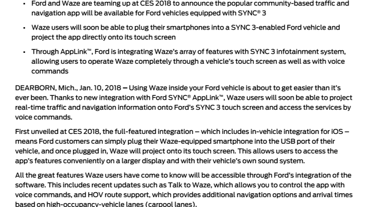 Ford integrerer Waze navigations og trafikapp i bilerne - CES 2018