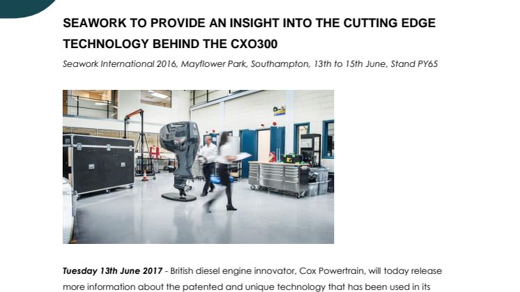 Cox Powertrain: Seawork to Provide an Insight into the Cutting Edge Technology Behind The CXO300 