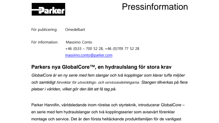 Parkers nya GlobalCore™, en hydraulslang för stora krav