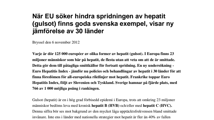 Euro Hepatitis Index 2012