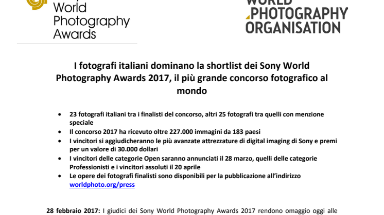 I fotografi italiani dominano la shortlist dei Sony World Photography Awards 2017, il più grande concorso fotografico al mondo 