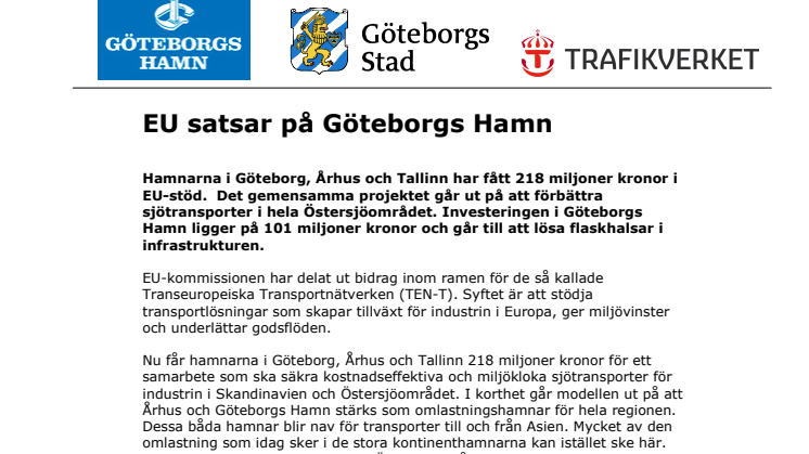 EU satsar på Göteborgs Hamn