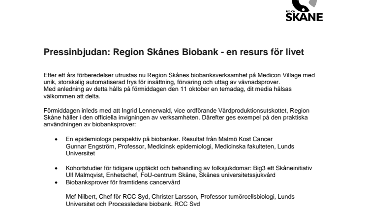 Pressinbjudan: Region Skånes Biobank - en resurs för livet