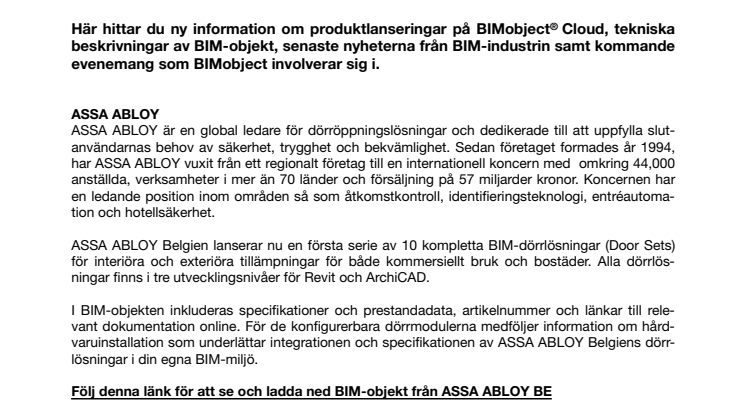 Ladda ned BIM-objekt från ASSA ABLOY,  Bramac, Swedese och Fermacell