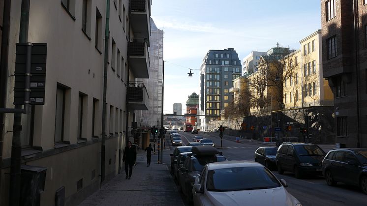 Tegnérs Torn från Tegnérgatan mot Kungsholmen. Foto: Nordskiffer AB.