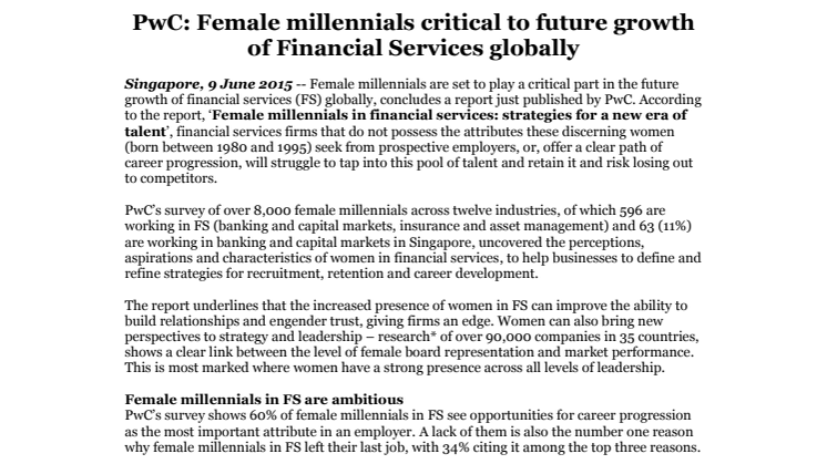 PwC: Female millennials critical to future growth of Financial Services globally