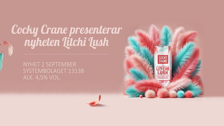 Upptäck Cocky Crane's nya äppelcider med smak av litchi – lanseras 2 september på Systembolaget