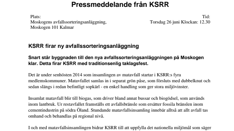 KSRR firar ny avfallssorteringsanläggning