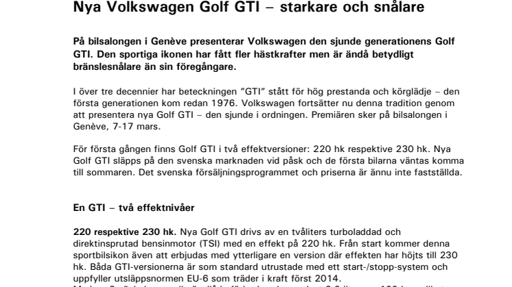 Nya Volkswagen Golf GTI – starkare och snålare