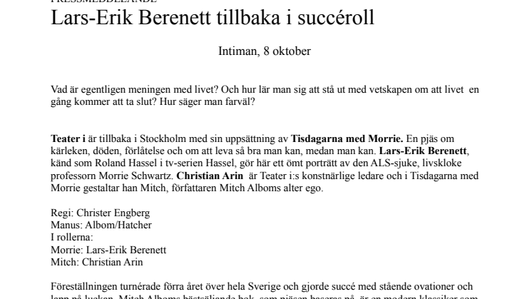 Lars-Erik Berenett tillbaka i succéroll